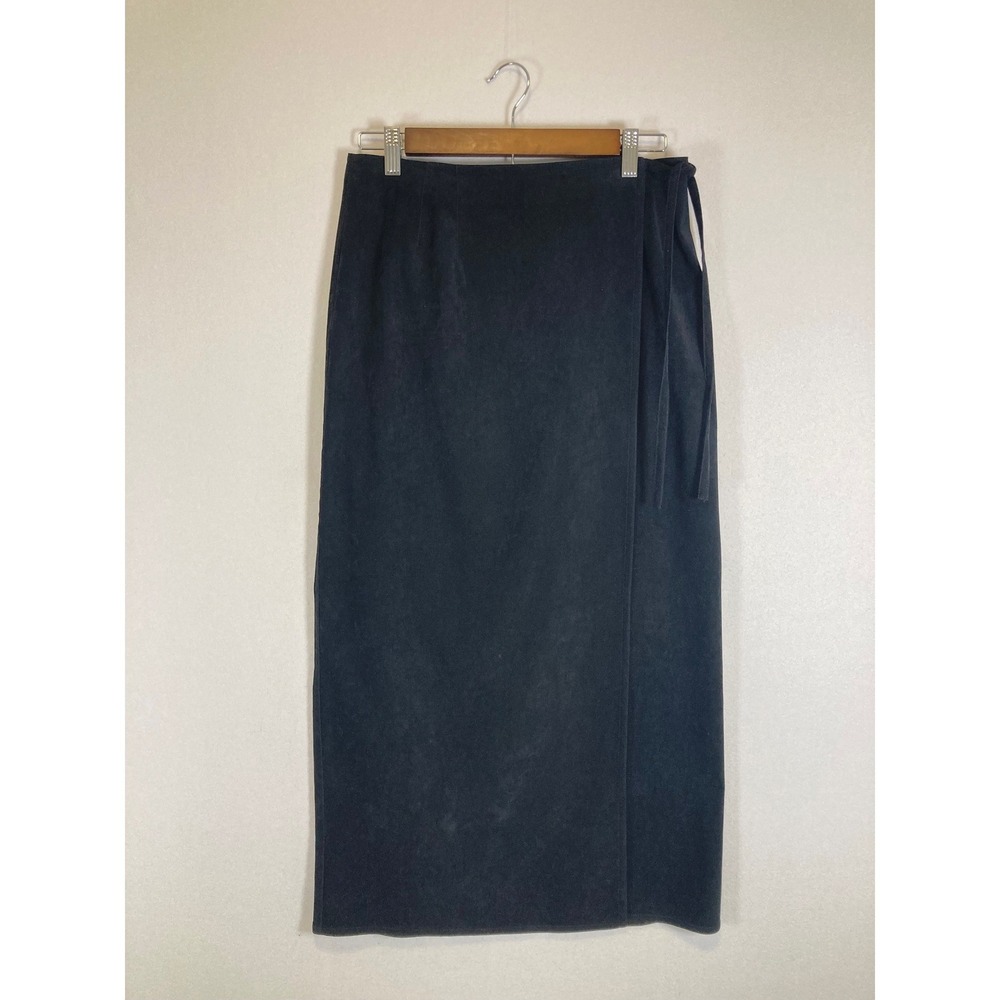 Minimalist‎ Chelsea Cambell Women 6 Black Faux Suede Side Tie Midi Wrap Skirt